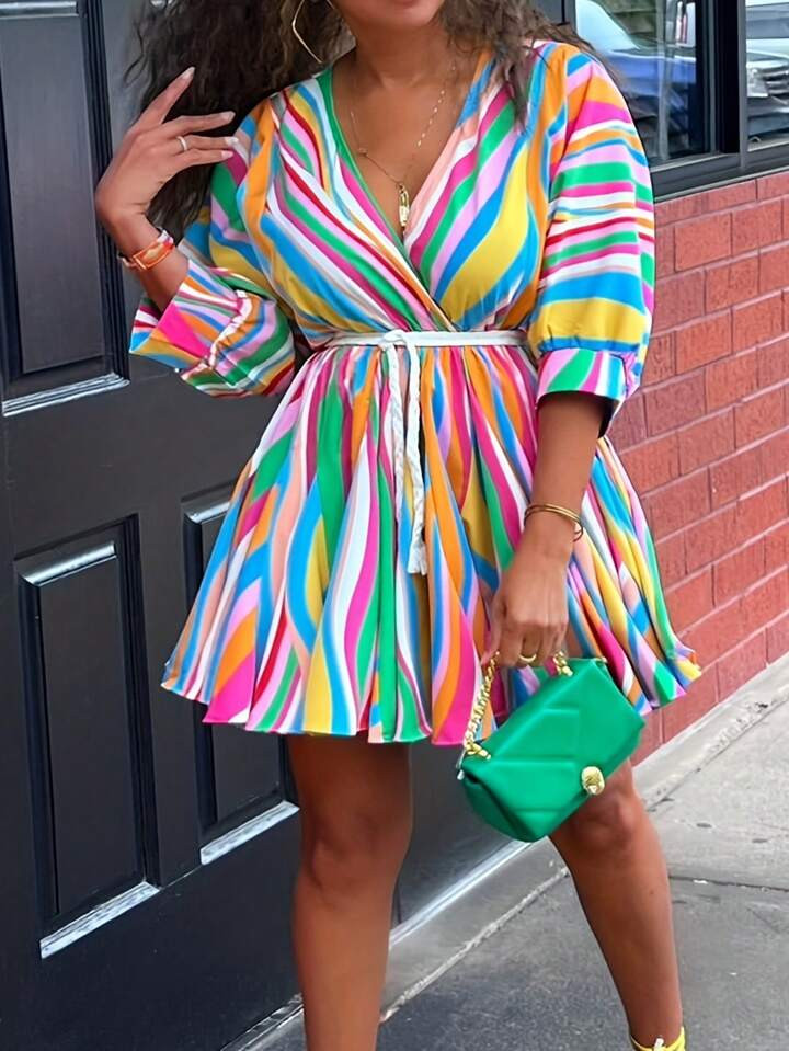 SHEIN Slayr Women Plus Size Colorful Striped Beachwear Dress,Pride Month,Rainbow | SHEIN USA | SHEIN