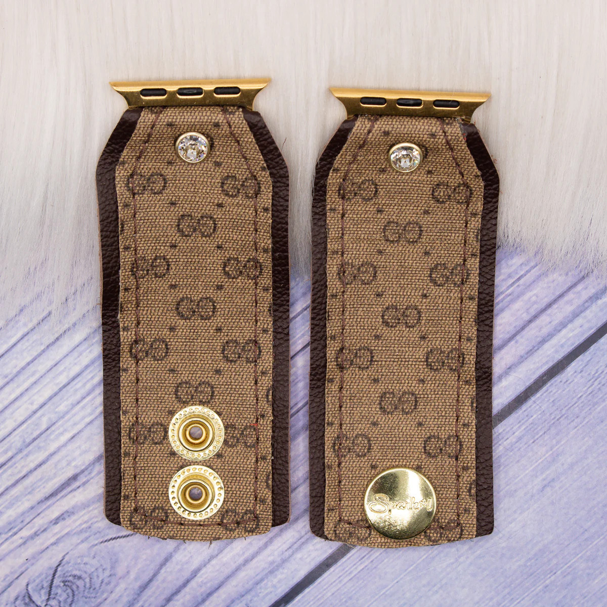 Ready to Ship - (S/M) Bow Band in Upcycled Brown Micro Gg With Brown (Apple Watch 38/40/41mm) | Sparkl