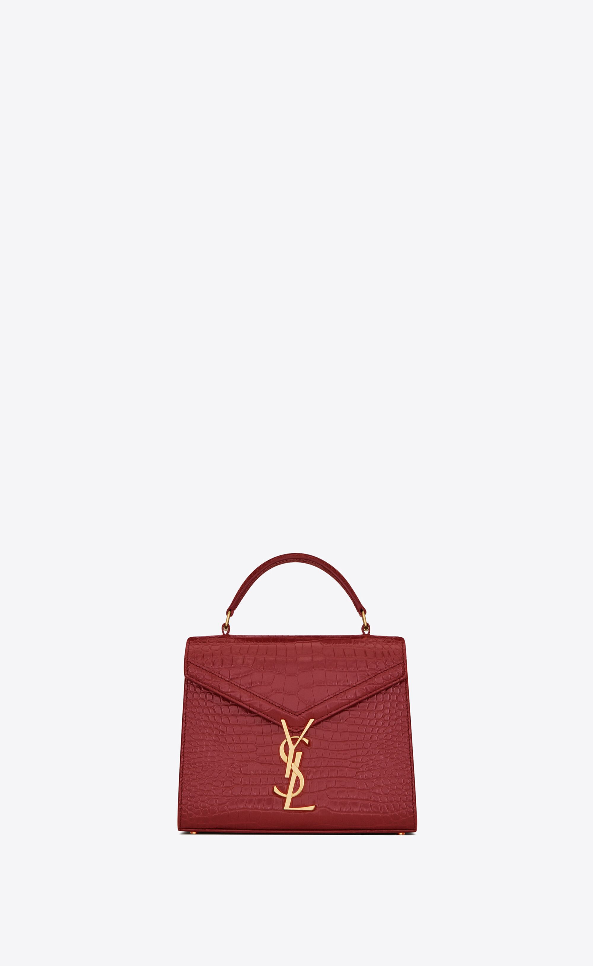 Cassandra Mini Top Handle Bag In Crocodile-Embossed Leather Red One Size | Saint Laurent Inc. (Global)