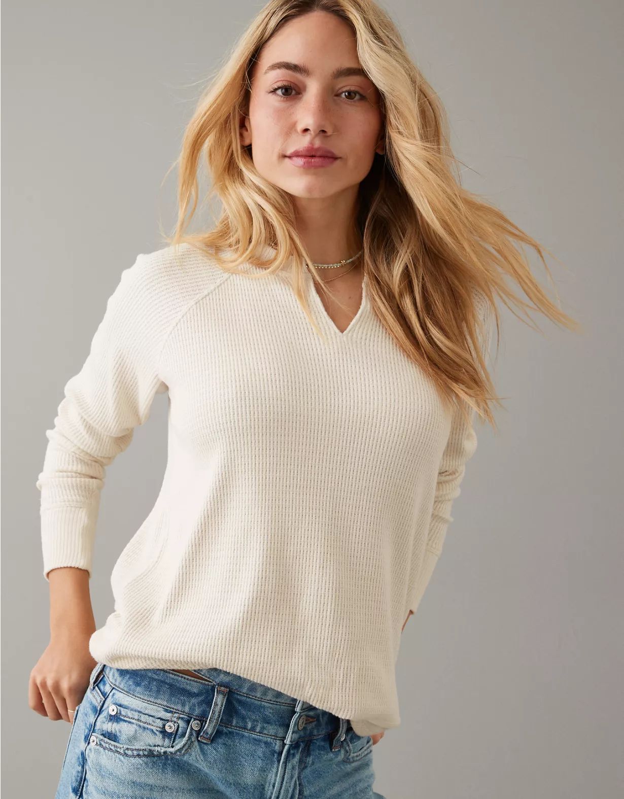 AE Oversized Long-Sleeve Plush Tee | American Eagle Outfitters (US & CA)