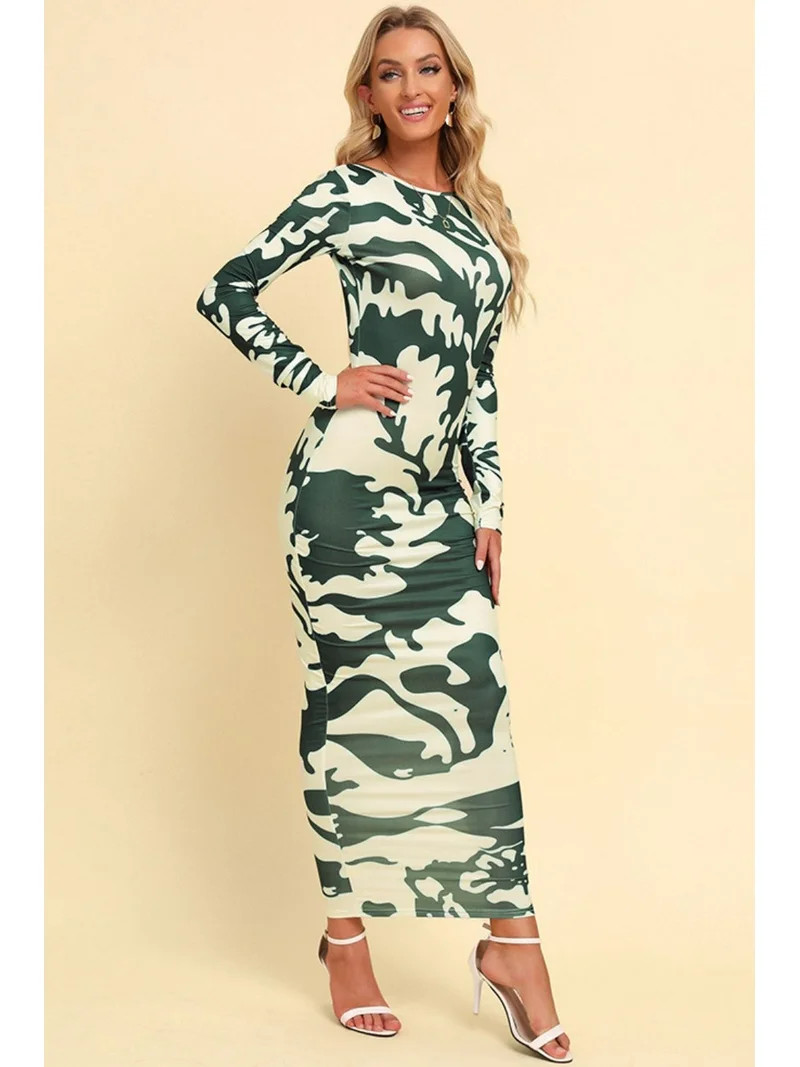 KRE Prime Women Printed Backless Long Sleeve Maxi Dress | Walmart (US)
