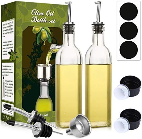 [2 PACK]Aozita 17 oz Glass Olive Oil Dispenser Bottle Set - 500ml Clear Oil & Vinegar Cruet Bottle w | Amazon (US)