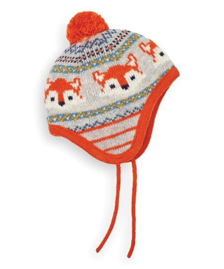 Gray & Orange Fair Isle Fox Pom-Pom Wool-Blend Beanie | Zulily