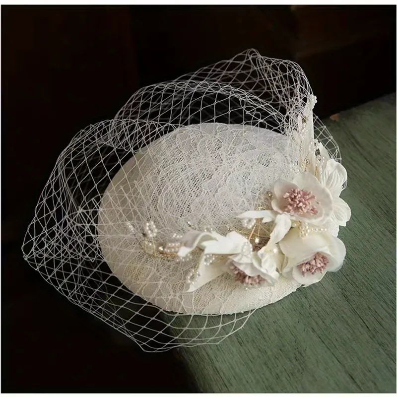 French Style Fascinator Hat White Mesh Flower Elegant Beret Women Church Derby Fancy Veil Wedding... | Temu Affiliate Program