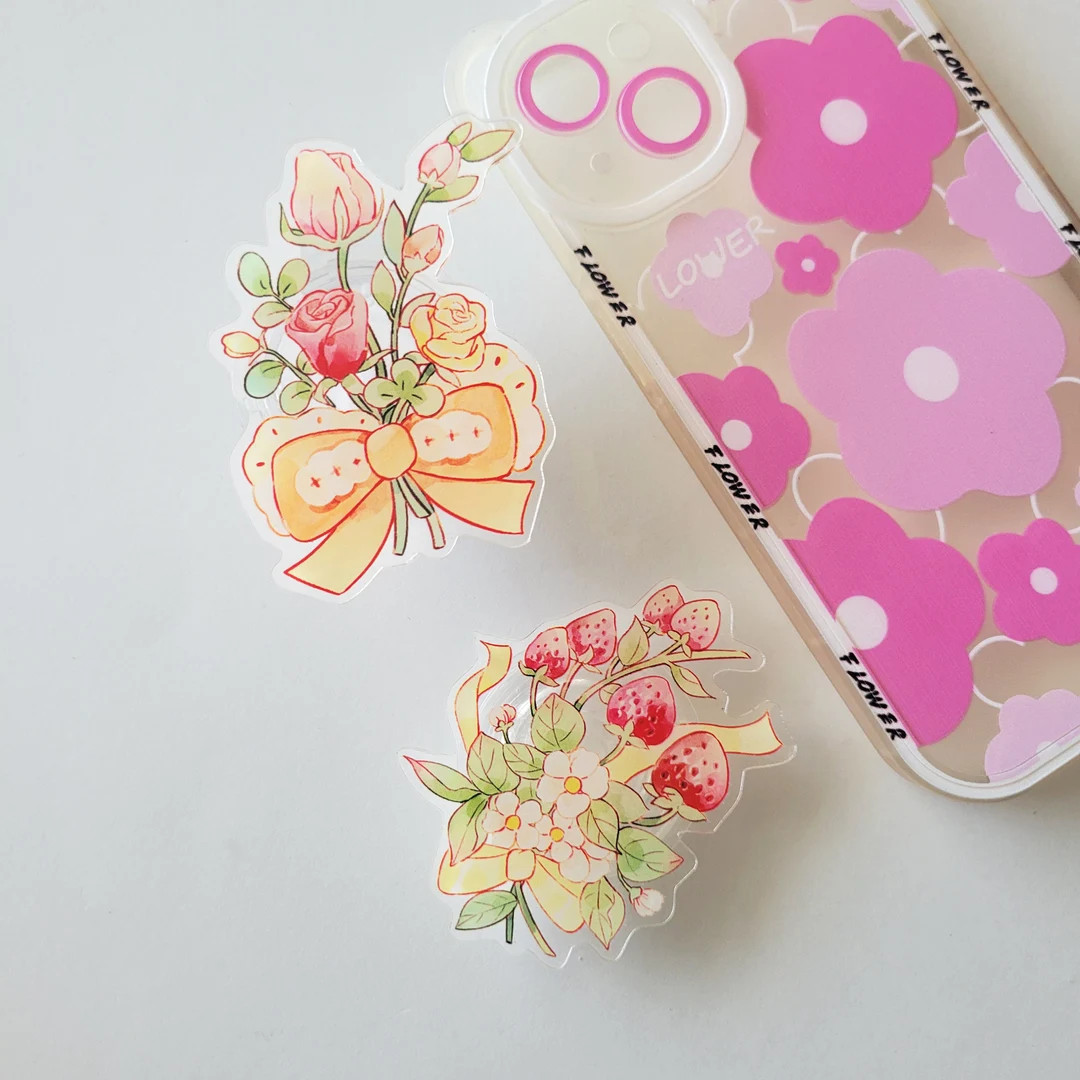 Rose Bow Strawberry Phone Grip, Cute Phone Accessory, Kawaii Phone Holder, Aesthetic Phone Grip, ... | Etsy (US)