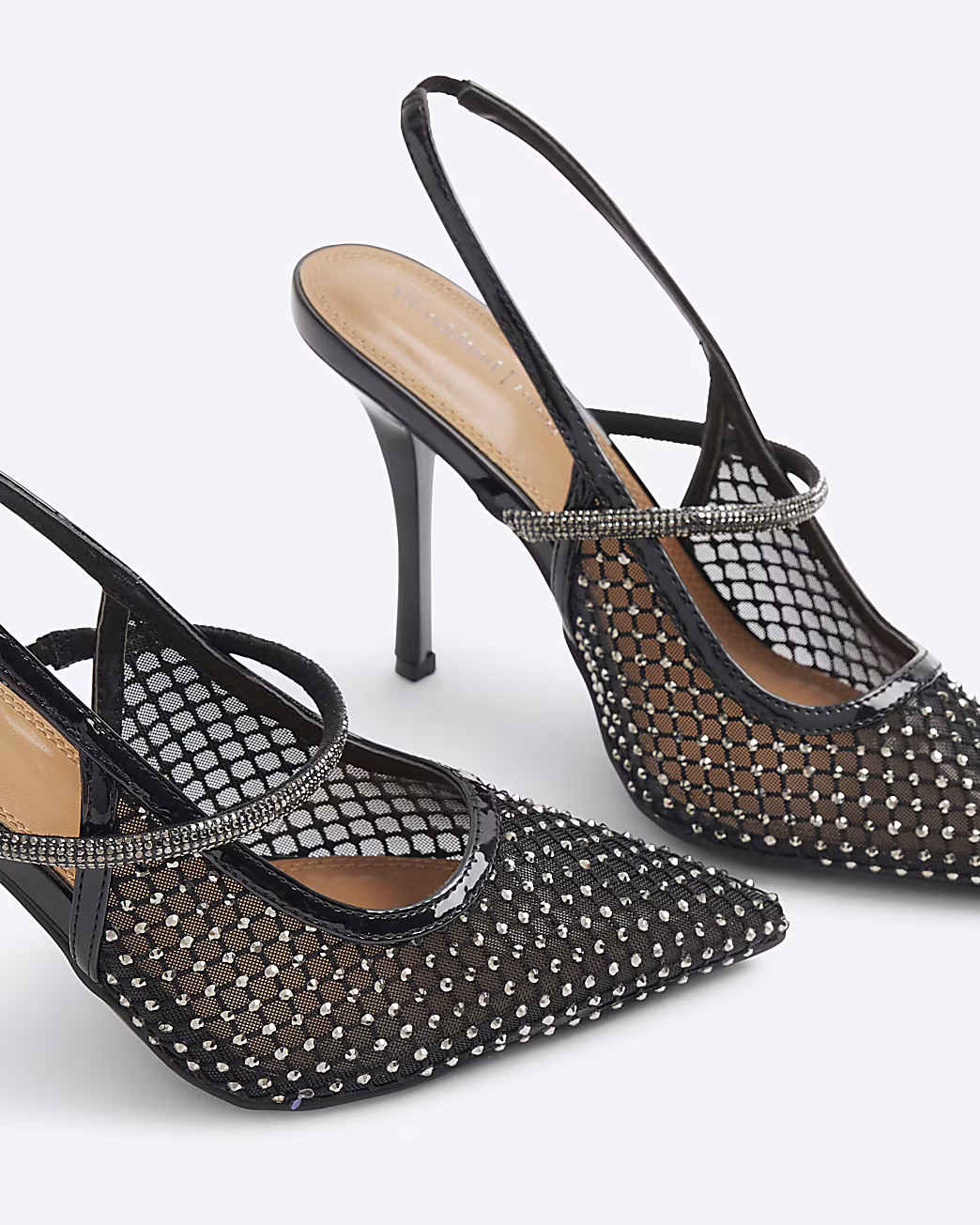 Black Diamante Sling Back Heeled Court Shoes | River Island UK & IE