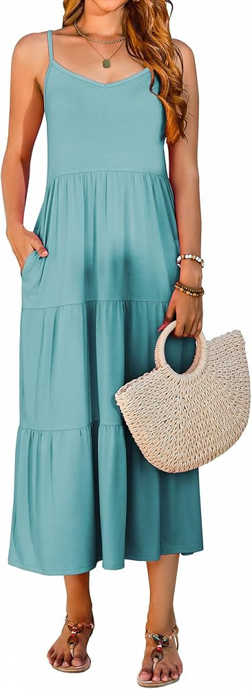 Halife Womens Flowy Tiered Maxi Dress Sleeveless Summer Sundresses Adjustable Straps Long Beach S... | Amazon (US)
