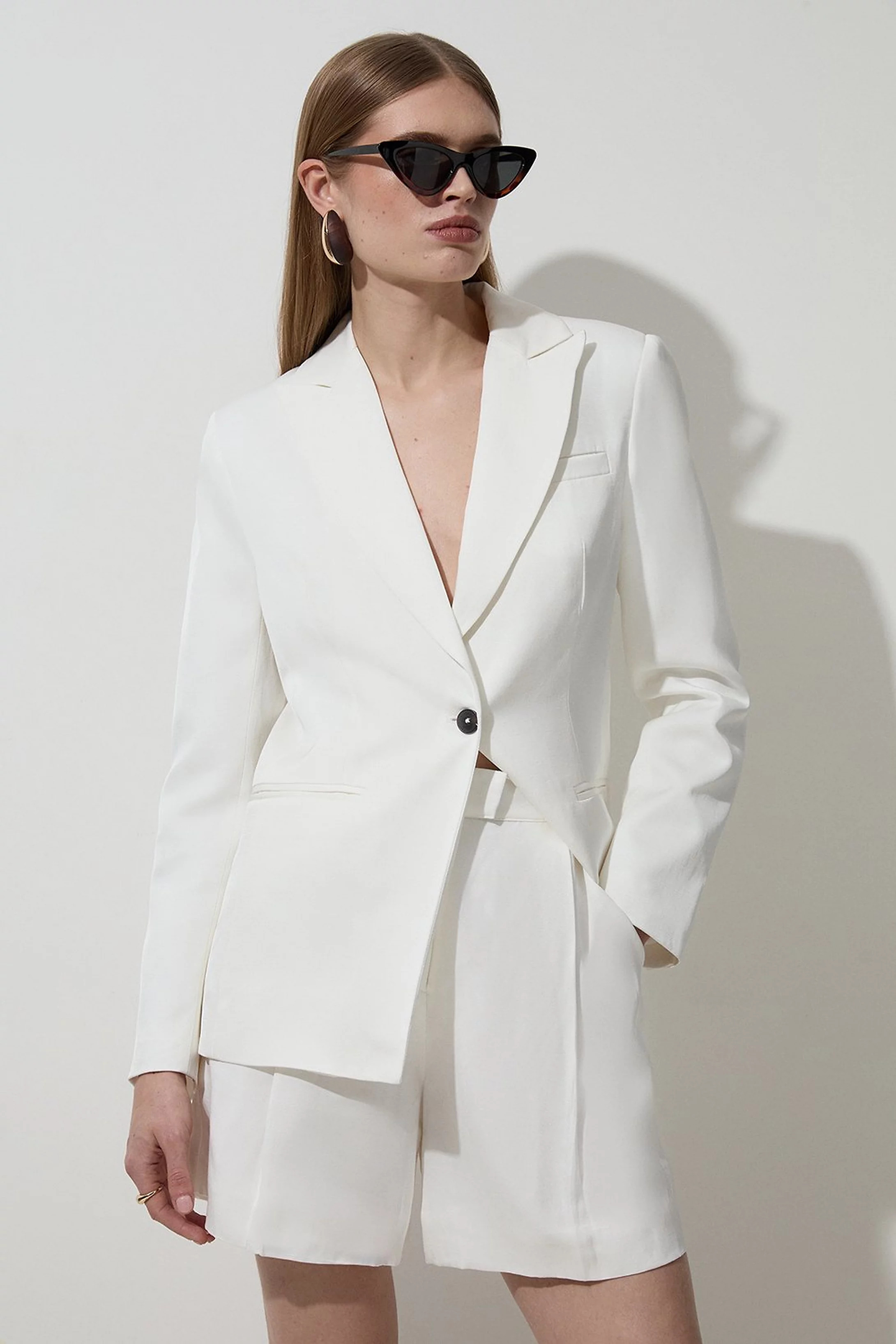 Tailored Viscose Linen Short | Karen Millen UK + IE + DE + NL