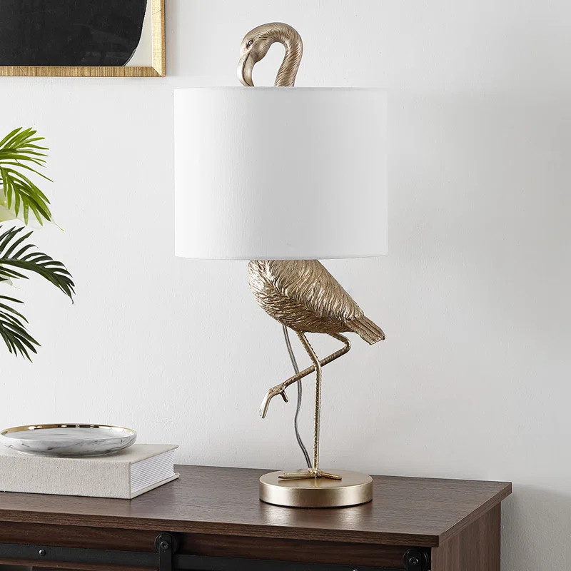 25in Champaign Gold Novelty Flamingo Table Lamp, Metal Legs | Wayfair North America
