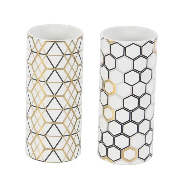 Modern Honeycomb and Geometric-Patterned Cylindrical 2 Piece Vase Set (Set of 2) | Wayfair North America