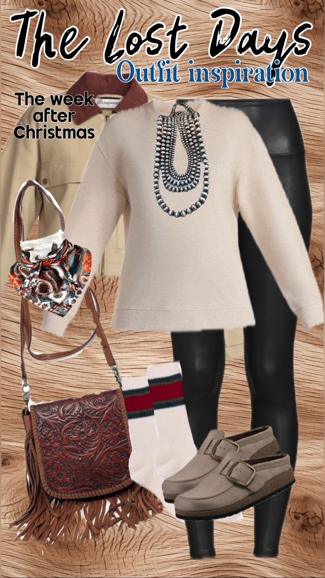 Walmart But Western/city = yallternative 

Black faux leather leggings 
Beige sweatshirt 
Barn coat 
Cropped barn coat
Clogs
Wild rag
Silk scarve scarf 
Fringe purse 
Leather fringe purse 




#LTKdayinmylife #LTKFindsUnder50 #LTKootd