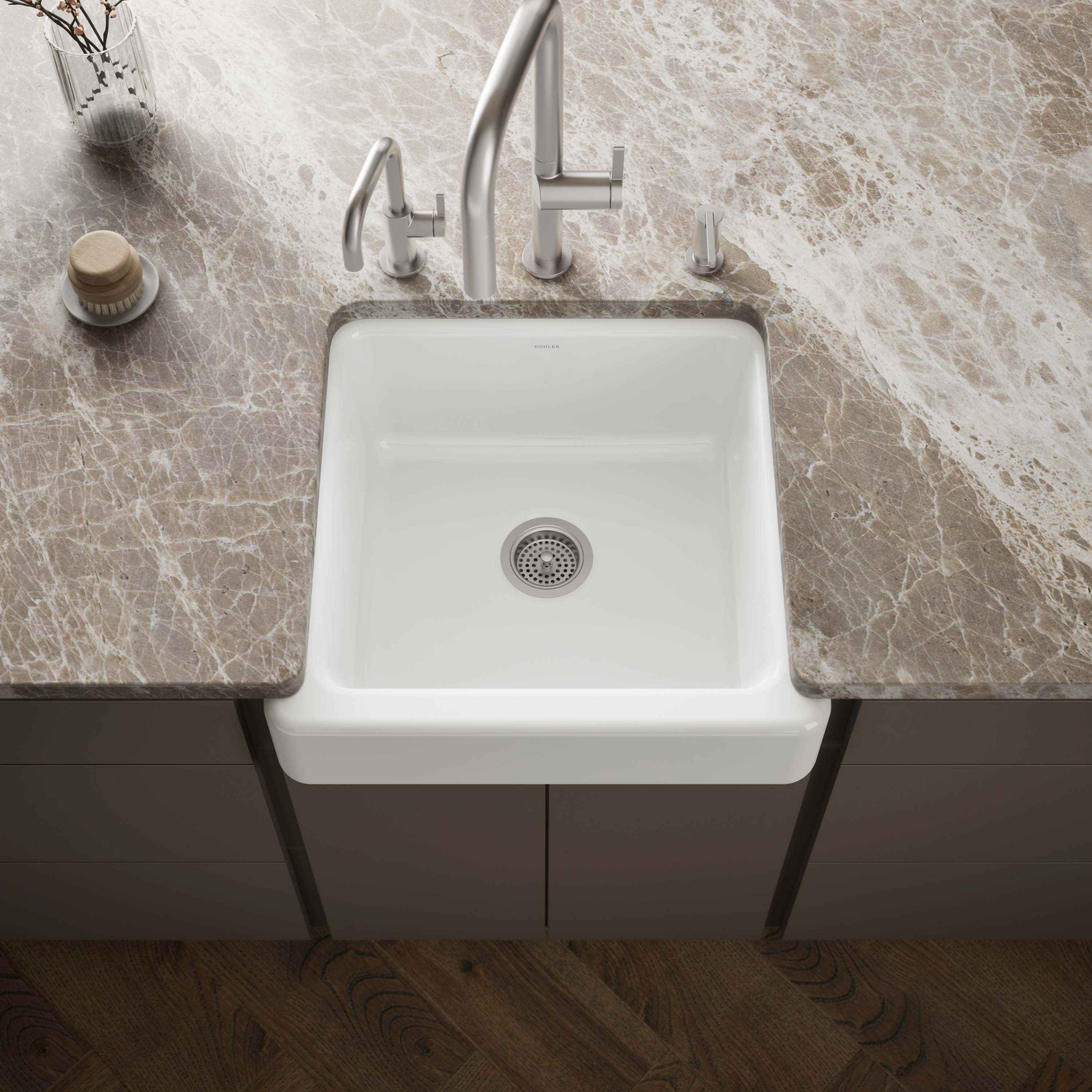KOHLER Whitehaven Drop-in 23.5-in x 21.56-in Cast iron Single bowl Kitchen Sink | 5664-0 | Lowe's