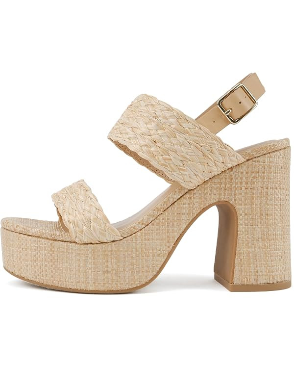 Soda “Home” ~ Women Round Toe Raffia Upper High Heel Platform Wedge Sandal with Adjustable An... | Amazon (US)