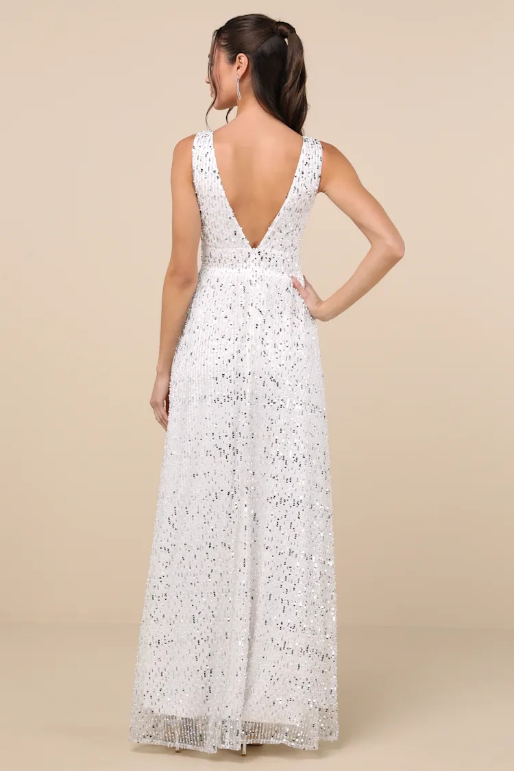 Solita White Sequin Mesh Sleeveless Maxi Dress | Lulus