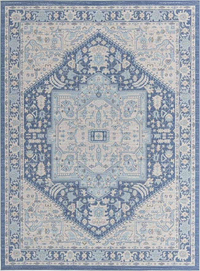 Unique Loom Whitney Collection Traditional Geometric French Blue Area Rug (9' 0 x 12' 0) | Amazon (US)