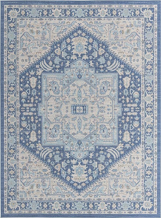 Unique Loom Whitney Collection Traditional Geometric French Blue Area Rug (9' 0 x 12' 0) | Amazon (US)