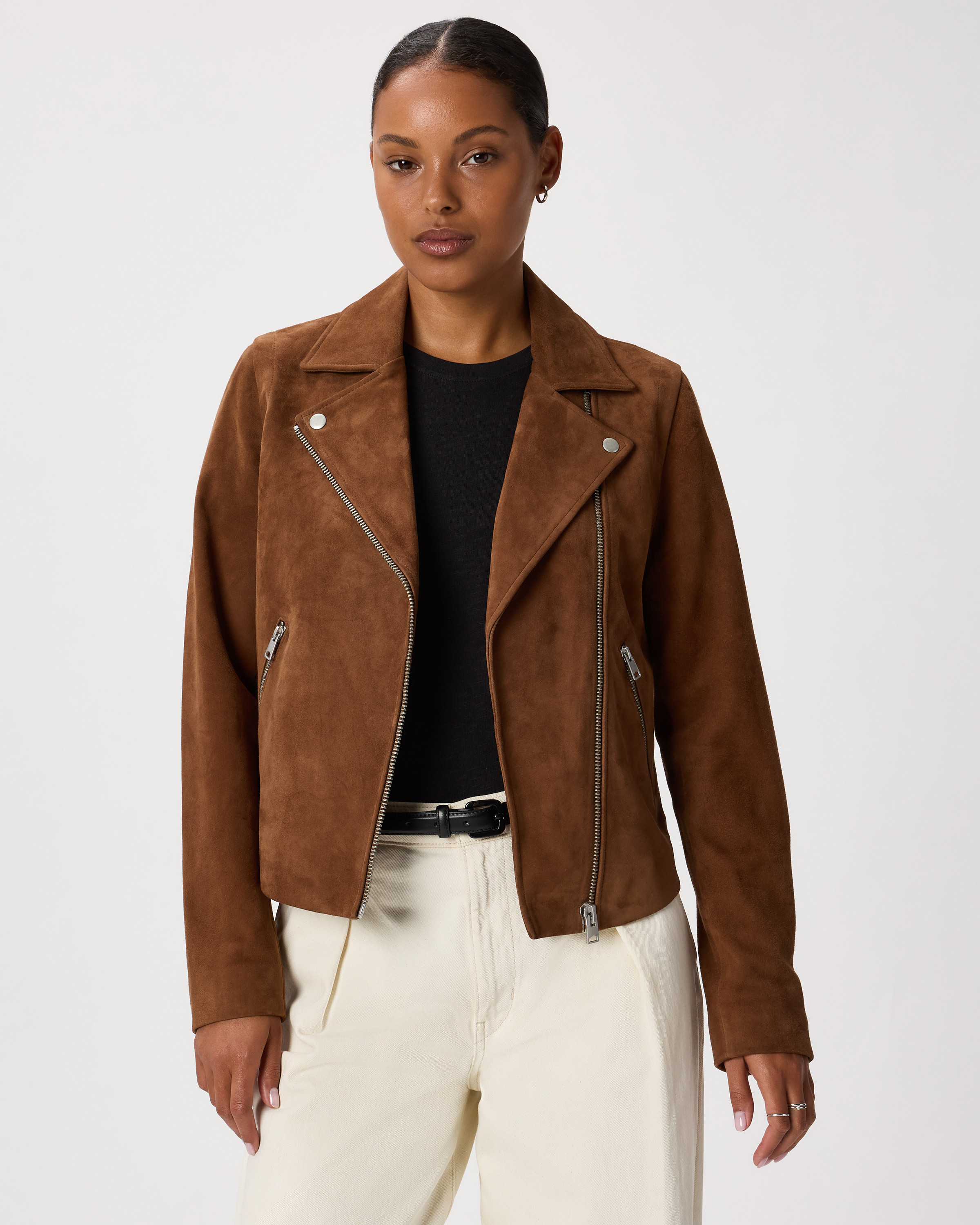 Quince | Women's 100% Suede Biker Jacket in Dark Chestnut Brown, Size XS, Leather | Quince