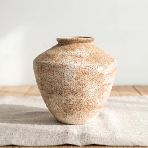 Brown Ceramic Vase, Wabi Sabi Earthy Tone Pottery Vase for Rustic Farmhouse | Amazon (US)