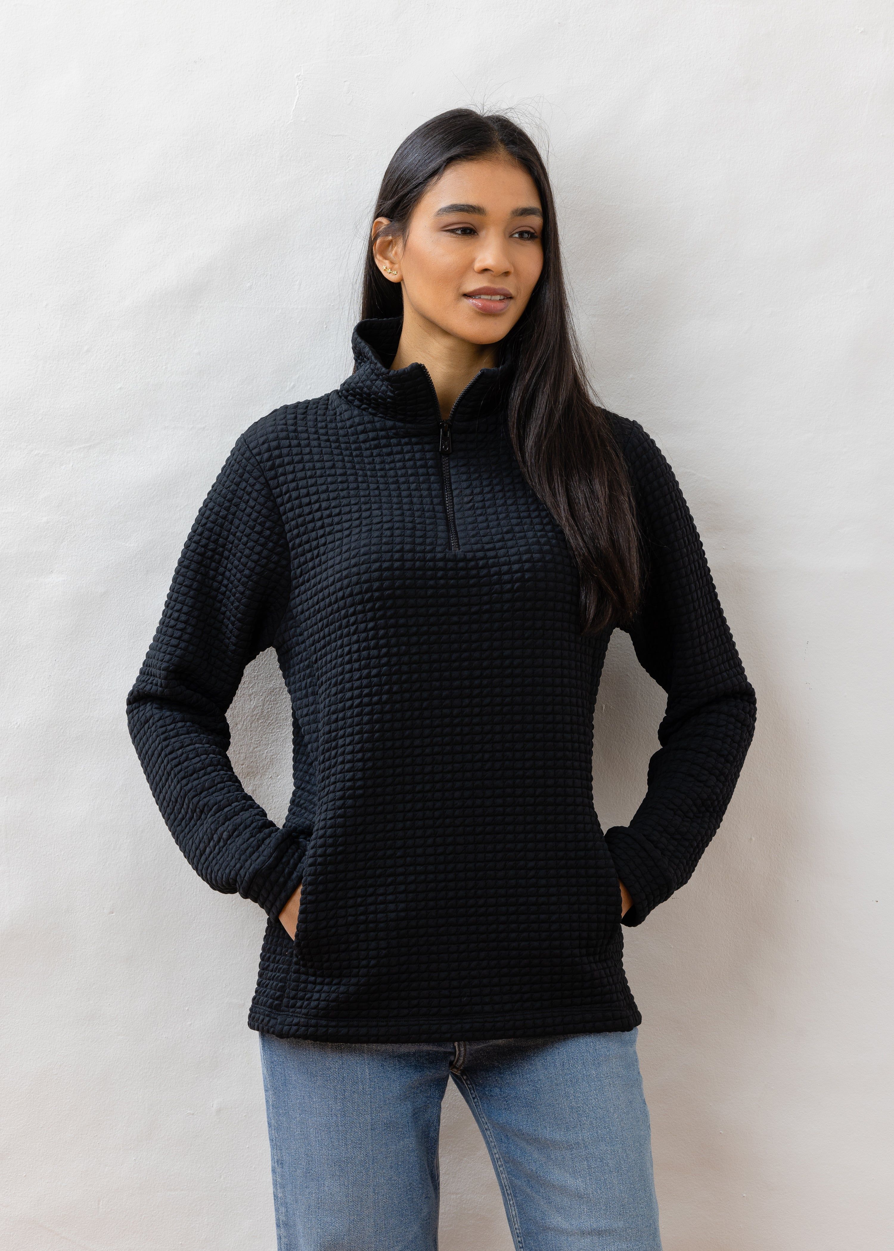 Pocomo Pullover in Waffle Jersey (Black) | Dudley Stephens