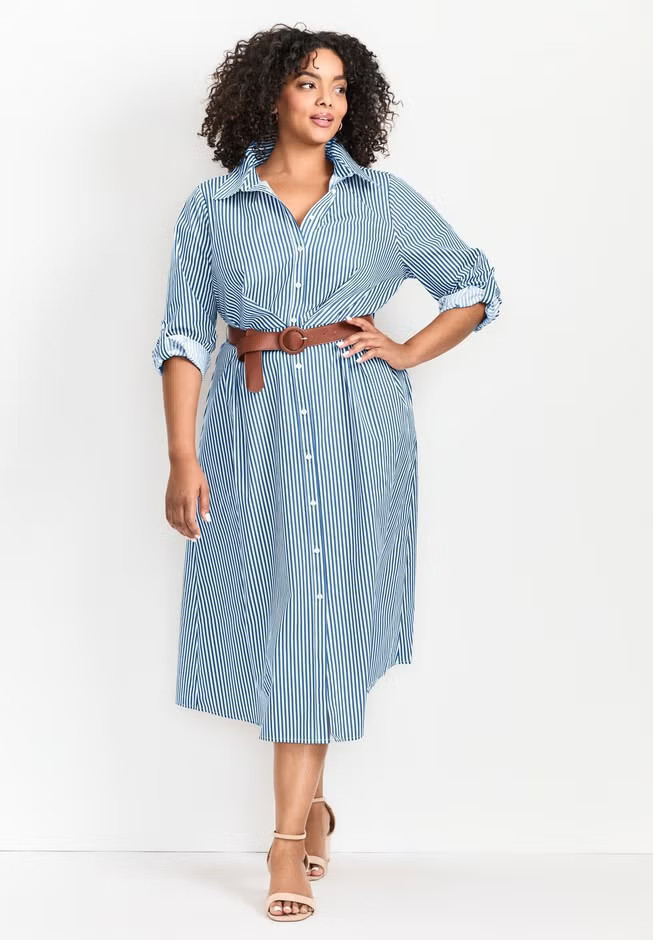 Leona Stripe Shirtdress With Belt | Avenue