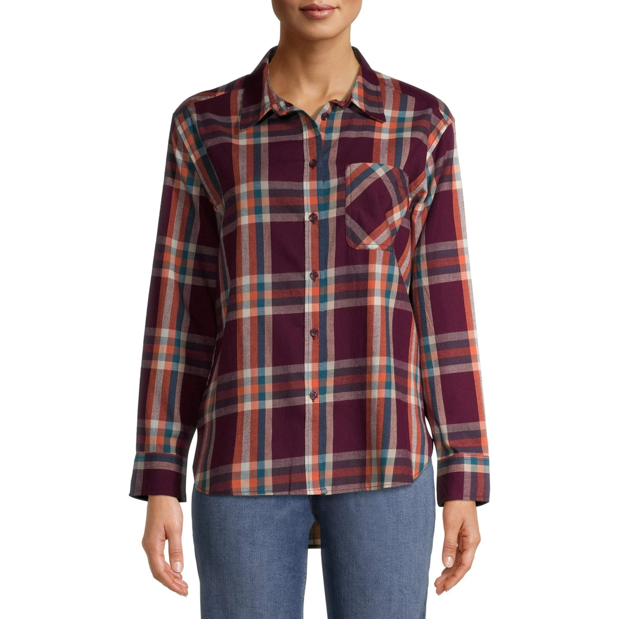 Time and Tru Women's Plaid Button Front Shirt | Walmart (US)