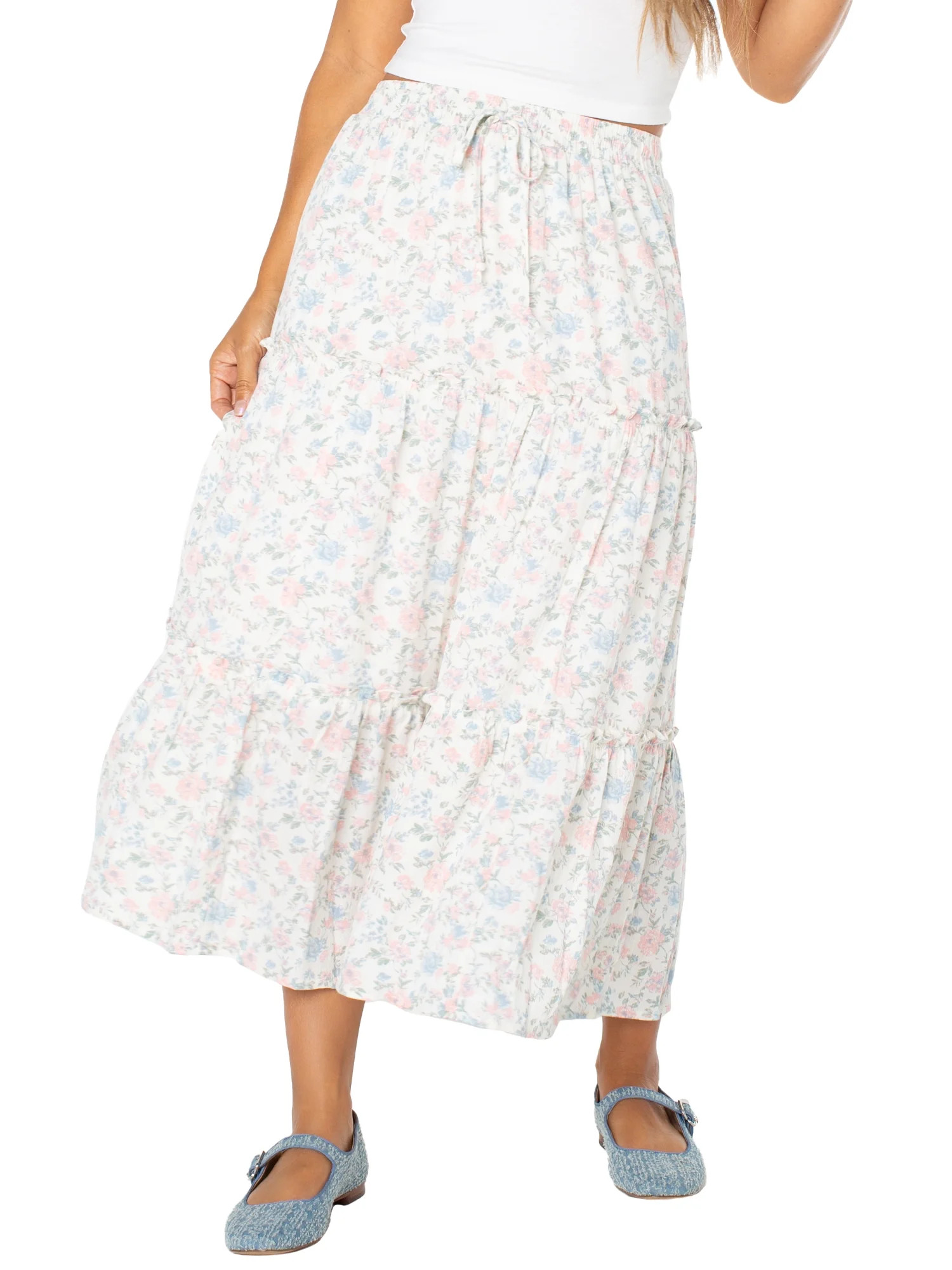 Celebrity Pink Women's and Women's Plus Floral Print Tiered Maxi Skirt, Sizes XS-4X | Walmart (US)