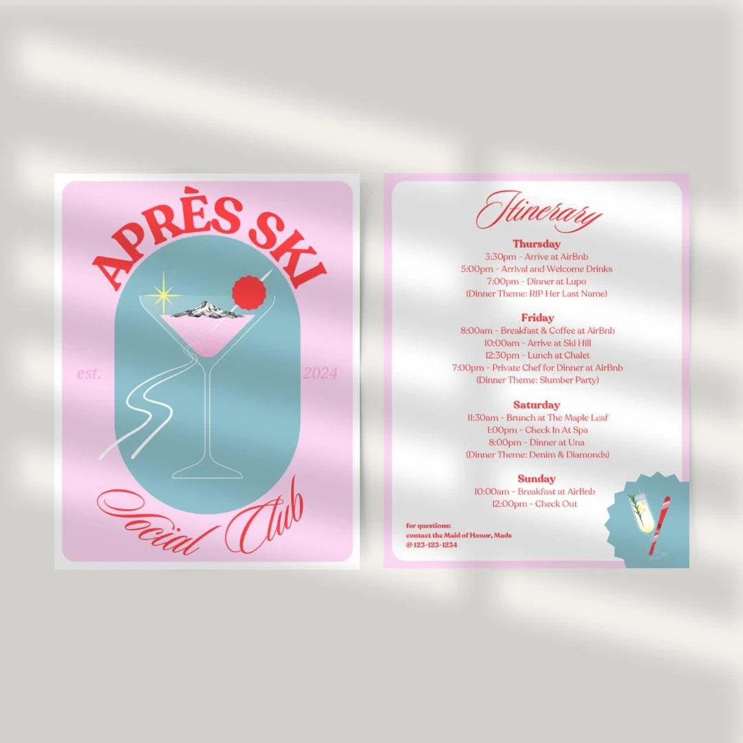 Apres Ski Social Club Bachelorette Itinerary Customizable Template - Etsy | Etsy (US)