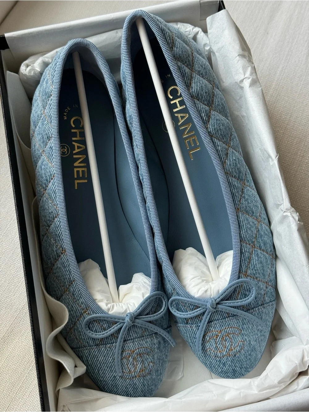 CHANEL Quilted Denim Ballet Flat | Poshmark