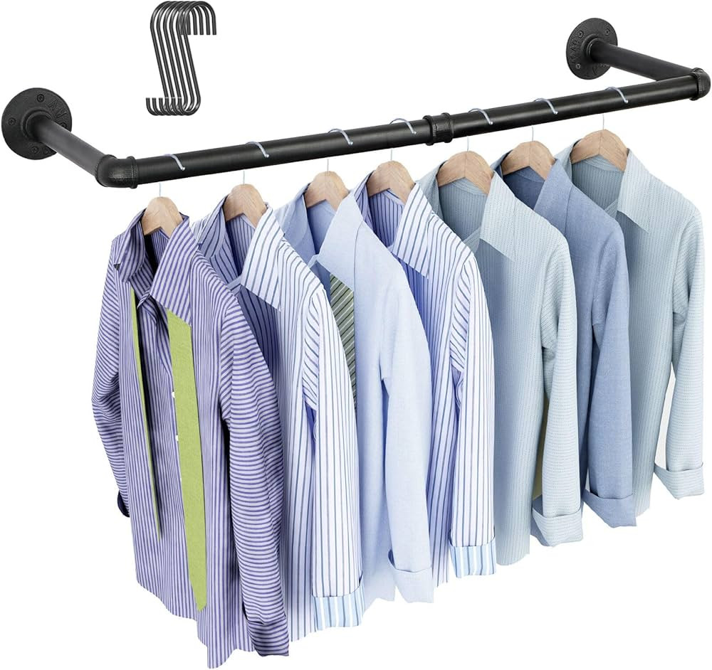 OROPY Industrial Pipe Clothing Rack 38.4", Heavy Duty Detachable Wall Mounted Clothes Rack Black ... | Amazon (US)