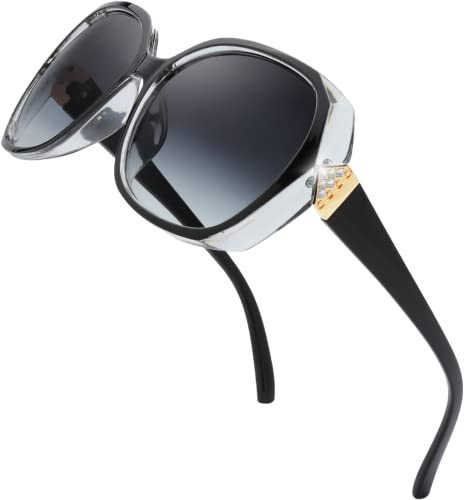 The Fresh Women's Oversized Jackie O Hybrid Butterfly Fashion Rhinestone Sunglasses - Exquisite Packaging (732704 Crystal Black, Gradient Grey) | Amazon (US)