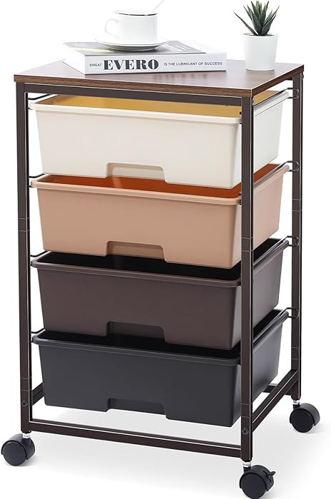 Utility Cart with 4 Drawers,Rolling Storage Cart with Drawers,Storage Rolling Drawer Cart,Brown | Amazon (US)