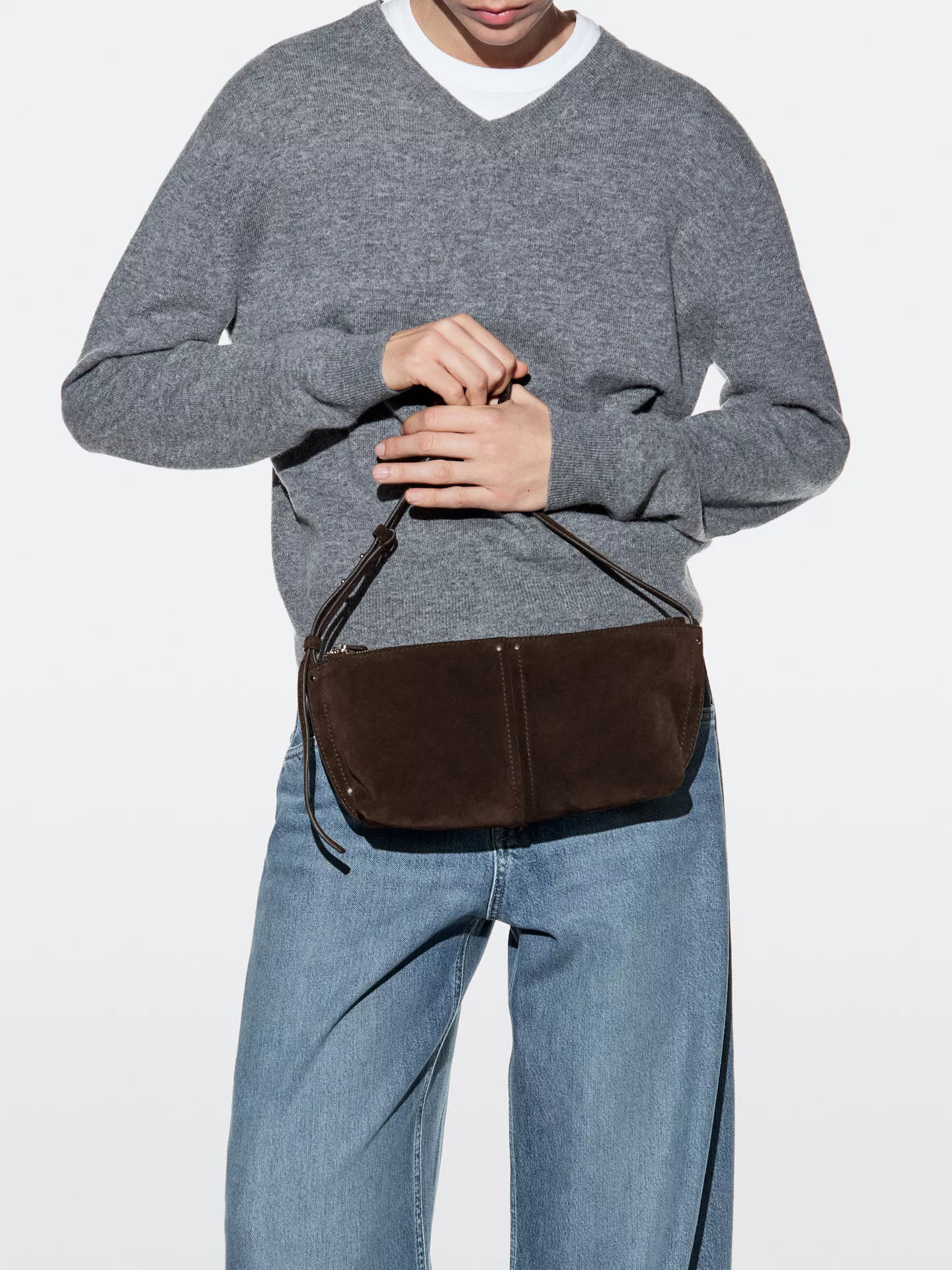 Split suede shoulder bag | Massimo Dutti UK