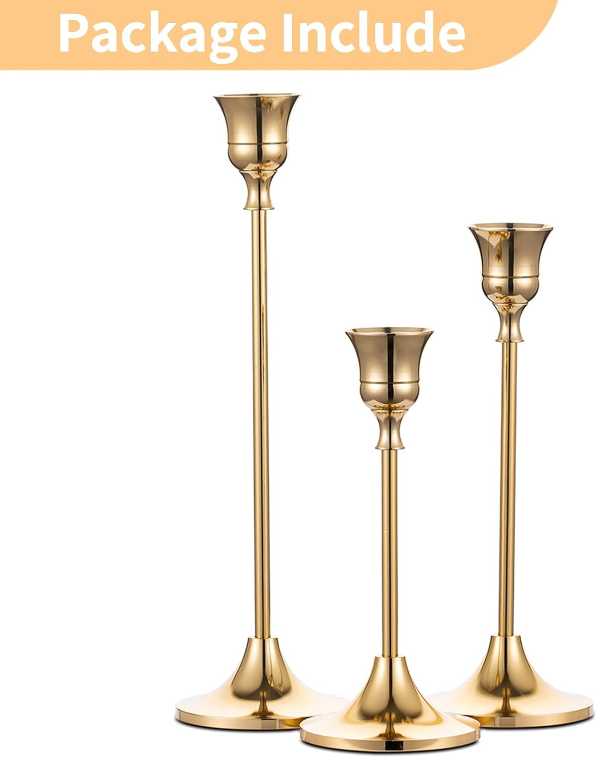 Candlestick Holders Taper Candle Holders, Set of 3 Candle Stick Holders Set, Brass Gold Candlesti... | Amazon (US)
