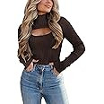 PRETTYGARDEN Women's 2024 Fashion Fall Clothes 2 Piece Cutout Tops Long Sleeve Mock Neck Rib Knit... | Amazon (US)