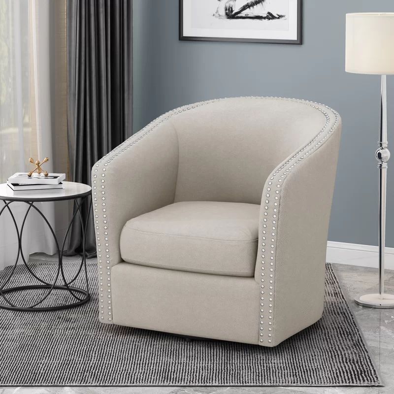 31.25'' Wide Linen Swivel Barrel Chair | Wayfair North America