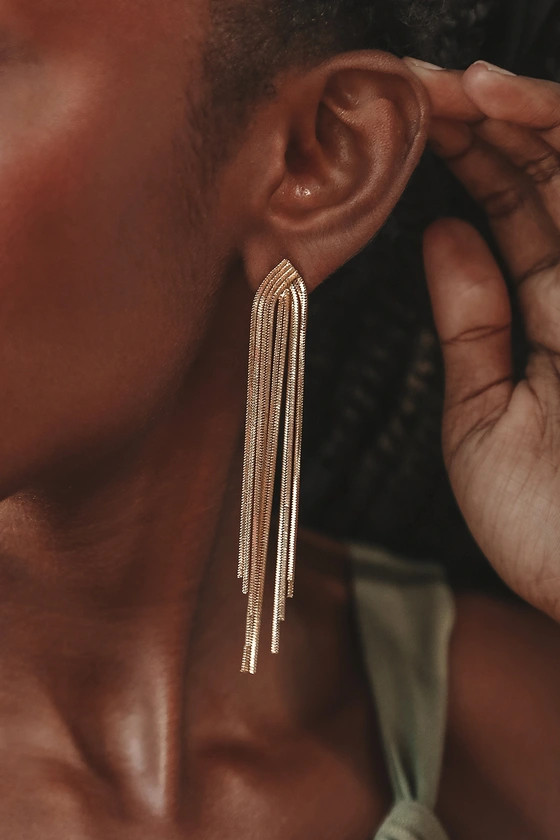 See Me Glowing Gold Fringe Drop Earrings | Lulus