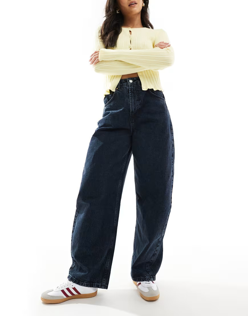 ASOS DESIGN high waisted barrel leg jeans in blue black-Navy | ASOS (Global)