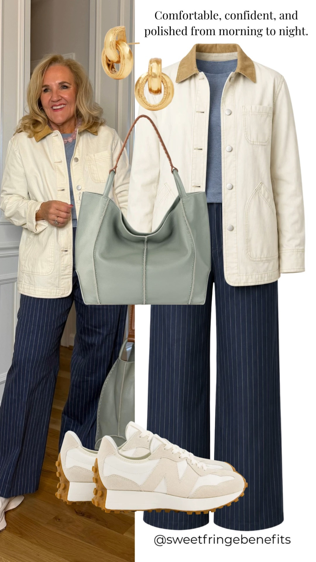 This cream utility jacket is the perfect layer for a polished, comfortable outfit. Paired with pinstripe wide-leg pants, a simple blue top, and neutral sneakers, it’s an easy look that can take you from morning to night.

💡 LTK MADE EASY
❤️ Heart = Support my posts!
🔖 Save = Get sale & restock alerts
📋 Lists = Keep favorites organized
📲 Share = Send lists and products to a friend. Hello, Christmas List!
💬 Comment = Ask me anything about what I'm wearing.:-)

#LTKootd #LTKTravel #LTKOver40