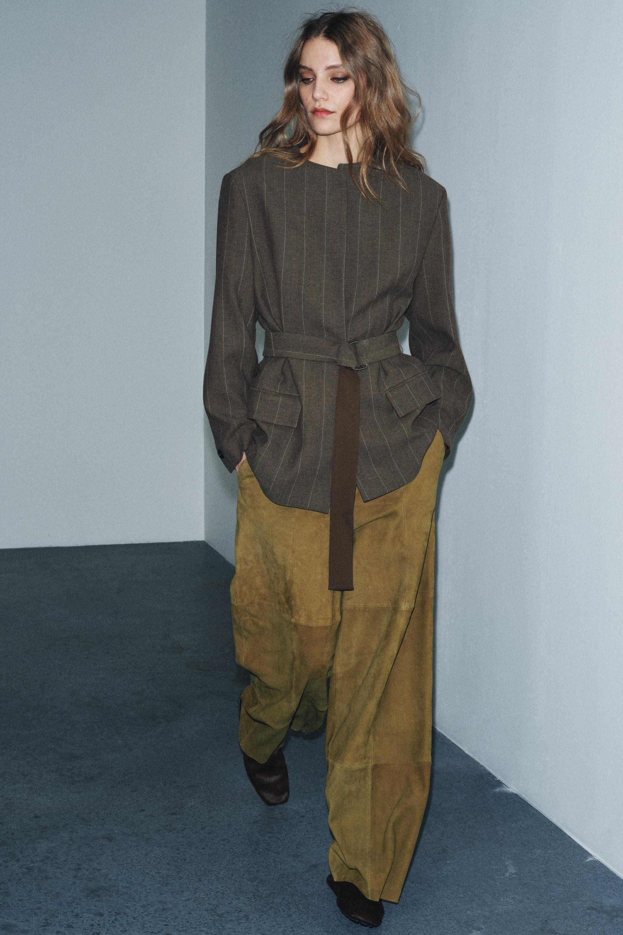 STRIPED BELTED BLAZER ZW COLLECTION | Zara US