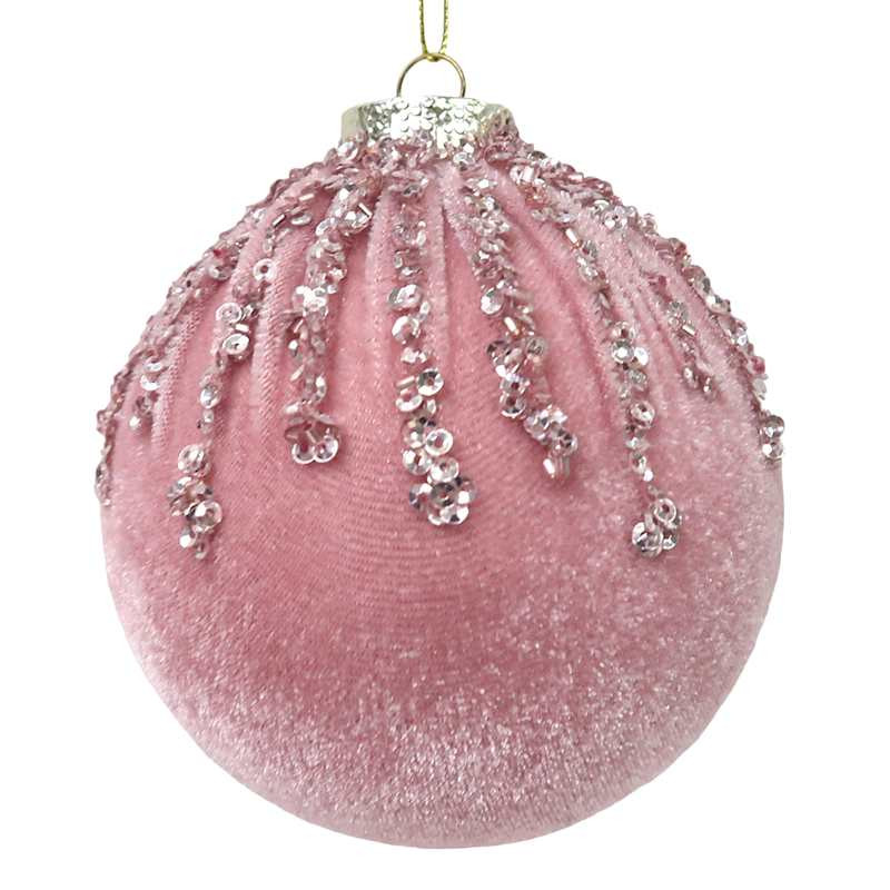 Providence Beaded Pink Velvet Ball Ornament, 4" | At Home