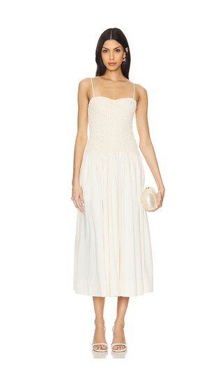 Stacci Midi Dress in Beige & Cream | Revolve Clothing (Global)