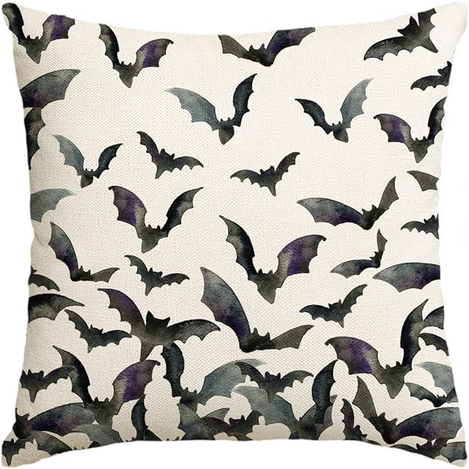 AVOIN colorlife Happy Halloween Black Bat Throw Pillow Cover, 18 x 18 Inch Cushion Case Decoratio... | Amazon (US)