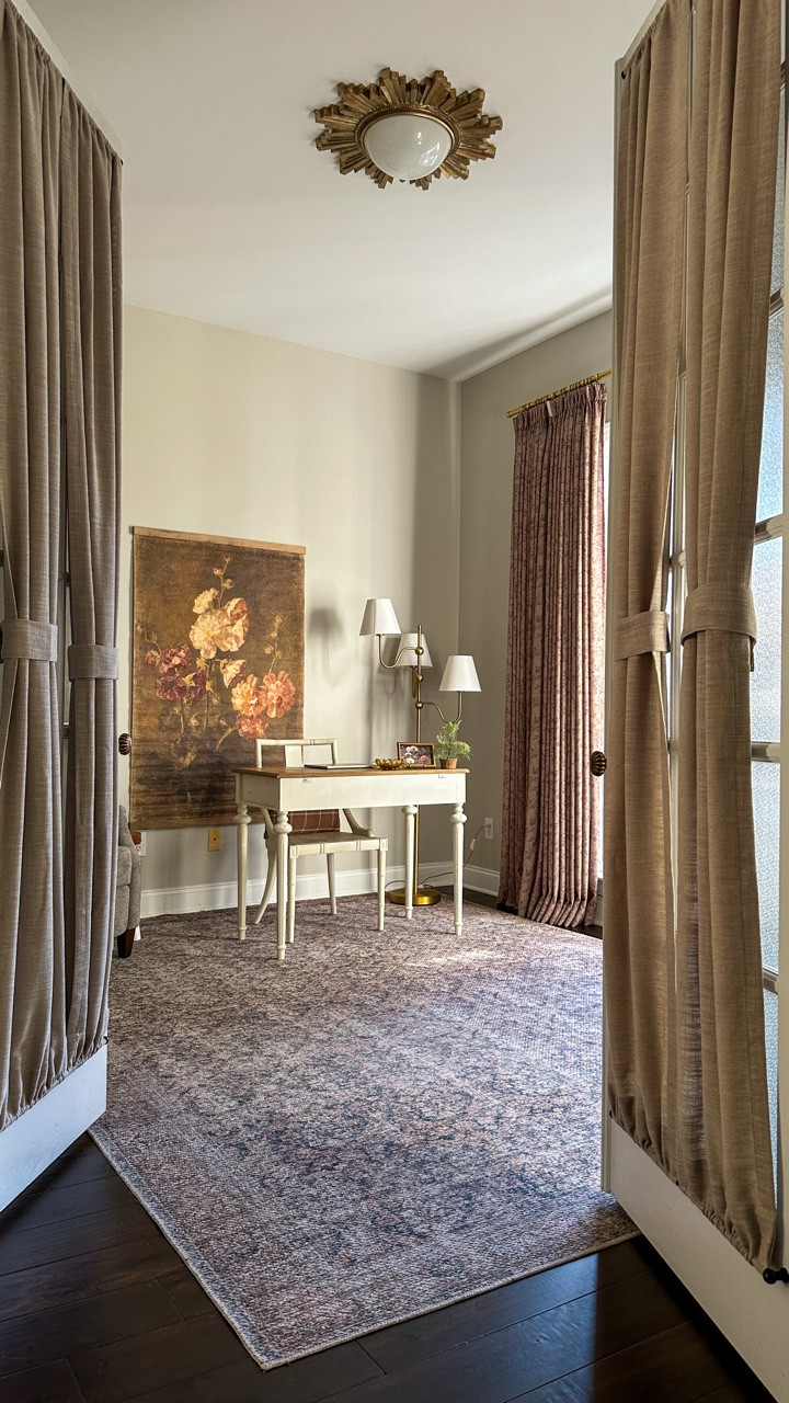 French-door perfection ✨ I added these beautiful Two Page Curtains to my study and love how they instantly softened the space. Between the floor-to-ceiling windows, the antique gold hardware, and that light filtering through the panels… it’s giving cozy French cottage meets vintage charm.
Shop the full look: curtains, knobs, and a few of my favorite office details, all linked on my LTK 🤍

⸻
#HomeDecor #FrenchCottageStyle #HomeOfficeDesign #FrenchDoorCurtains #VintageHomeDecor #InteriorInspo #HomeMakeover #NeutralHomeStyle #WindowTreatment #TwoPageCurtains #CozyCottageVibes #ParisianHomeDecor #HomeWithCharacter #InteriorRefresh #CottagecoreDecor #StudyMakeover #LTKHome #LTKFinds #LTKDecor #LTKStyling
—
French door curtains, study makeover, office refresh, home decor upgrade, French cottage style, vintage French home, gold hardware decor, cozy study ideas, elegant French doors, curtain styling ideas, light filtering curtains, Two Page Curtains, home office design, window treatment inspiration, cottagecore office, cozy neutral decor, home with character, French country aesthetic, antique gold knobs, interior design inspiration


#LTKHome #LTKSeasonal #LTKStyleTip