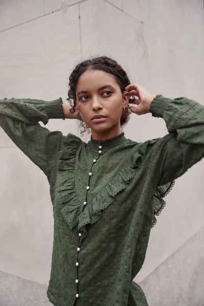 The Amira Top - Leaf Green Dot | Hill House Home