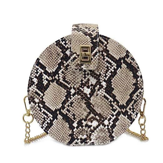 Women Snakeskin Leather Shoulder Crossbody Bag Round-shaped Clutch Handbag with Removable Strap | Amazon (US)