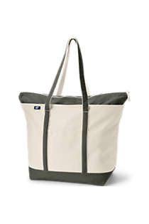 Extra Large Natural Zip Top Long Handle Canvas Tote Bag | Lands' End (US)