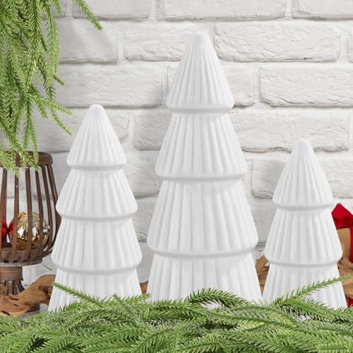 JOICEE 3 Pcs Velvet Ceramic Christmas Trees, Xmas White Modern Velvet Cone Tabletop Trees for Christmas Decorations Indoor Table Mantel Entryway Centerpieces Home Room Decor | Amazon (US)