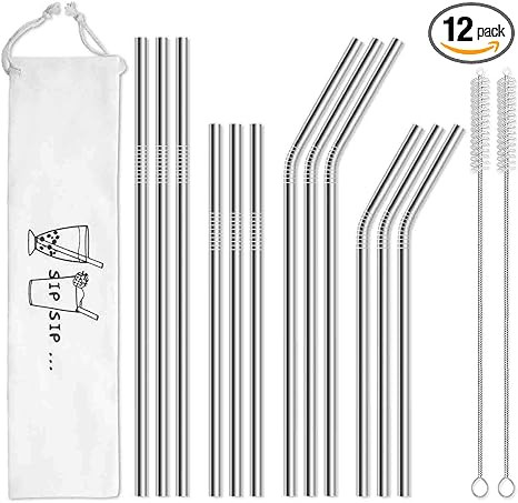 Hiware 12-Pack Reusable Stainless Steel Metal Straws with Case - Long Drinking Straws for 30 oz a... | Amazon (US)
