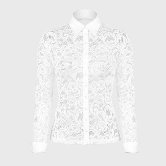 Anne Fontaine Cathelle Stretch Sheer Lace Shirt in White, size 40 | Poshmark