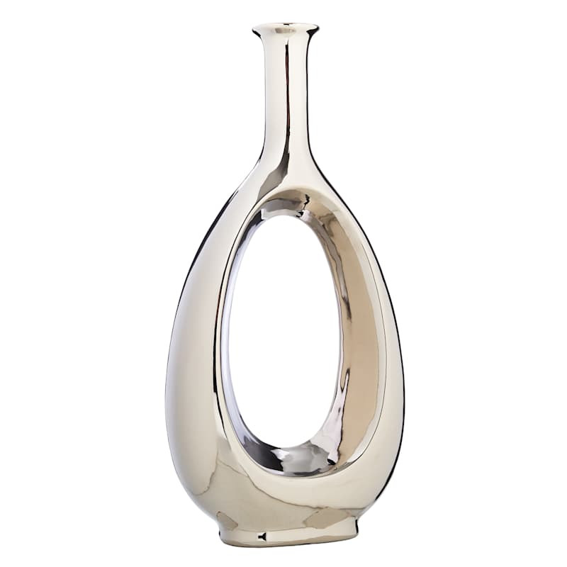 Silver Oval Cutout Ceramic Vase, 18.5" | At Home